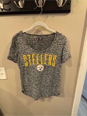 NFL Steelers Gray Marled Short Sleeve Tee with Yellow Lettering